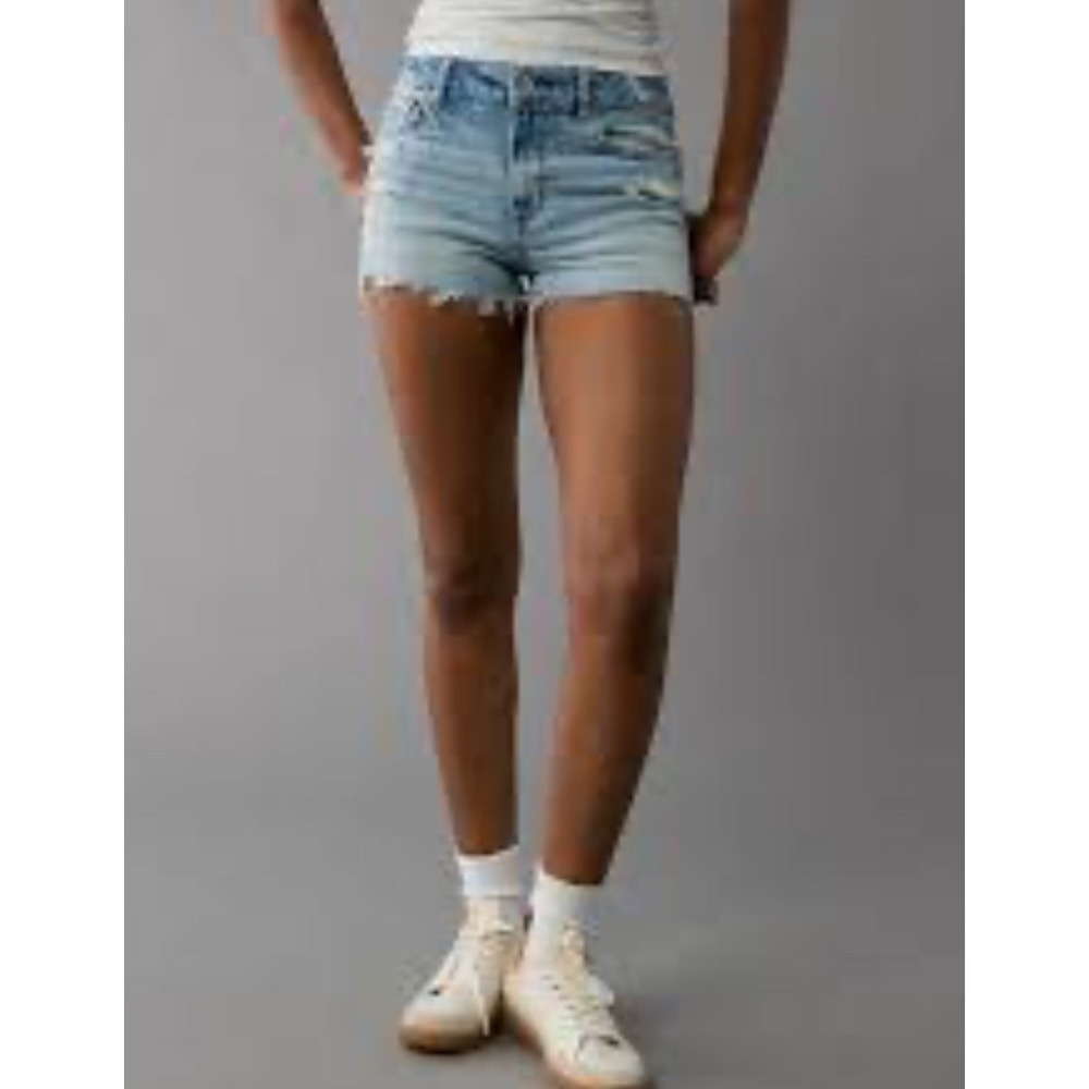 American Eagle Hi-Rise Shortie Distressed Denim Jean‎ Shorts Blue Women's 4 EUC